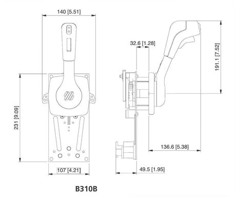 Блок ДУ с одной рукояткой. B310CH. Хромированный. Ultraflex. Размер: 107 x 231 мм. 41789H