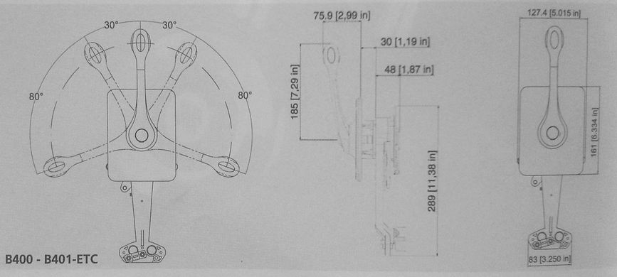 Блок ДУ с одной рукояткой. B400. Хромированный. Ultraflex. Размер: 127,4 x 161 мм. 42076Y