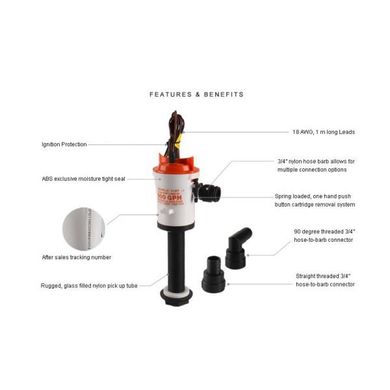 Помпа аэраторная. 350GPH, 12В. Под шланг 17-20 мм. Резьба 3/4 ". SEAFLO