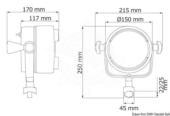 Прожектор дальнего света Night Eye с креплением на носовой релинг, 12В, 100+100W. Белый